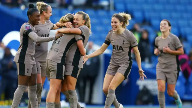 Tottenham celebrate a goal in the WSL