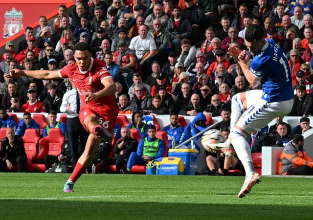 Trent Alexander-Arnold of Liverpool fires in action