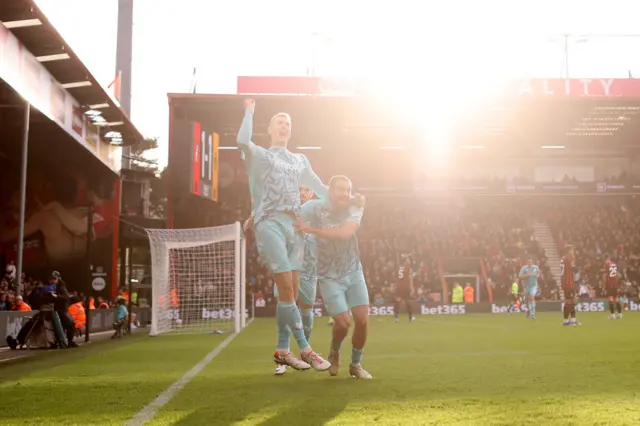 A general view as Sasa Kalajdzic of Wolverhampton Wanderers celebrates a