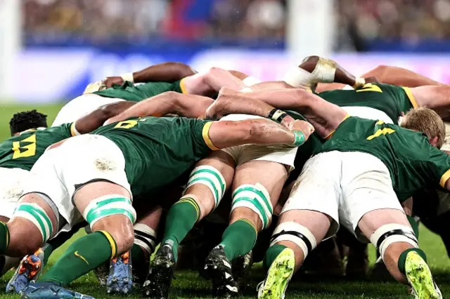 South African players compete in a scrum