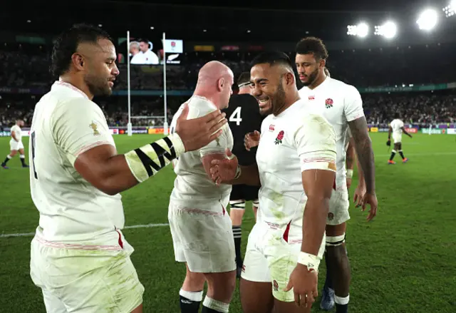 Billy Vunipola and Manu Tuilagi of England celebrate