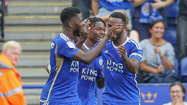 Kelechi Iheanacho celebrates scoring for Leicester against Stoke on 7 October