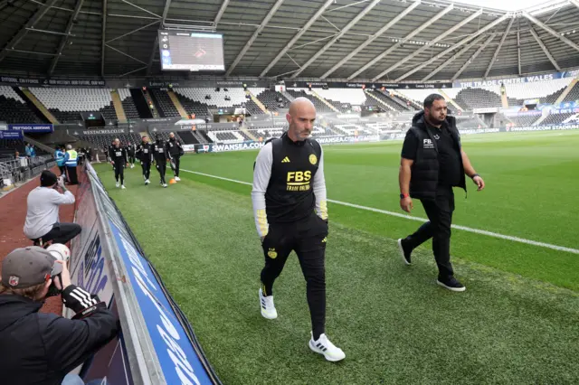 Leicester manager Enzo Maresca arrives at Swansea