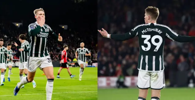 Mctominay celebrates (left) Mctominay complains (right)