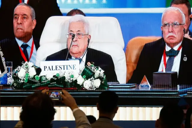 A livestream of the peace summit showing the Palestinian leader