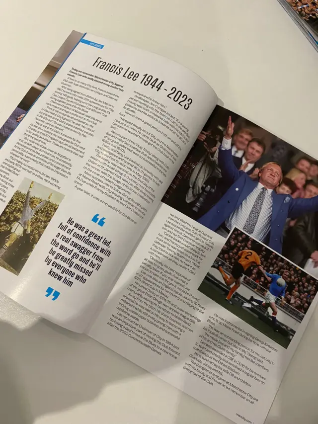 Francis Lee tribute in Manchester City match-day programme