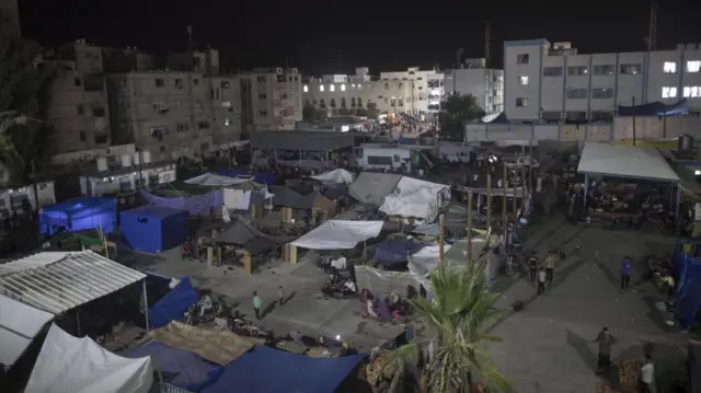 The camp at a United Nations school in Khan Younis, southern Gaza, housing displaced Palestinians 22 October 2023