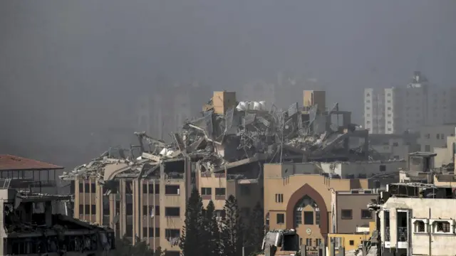 Destroyed buildings in Al Remal neighbourhood after Israeli airstrikes on Gaza City