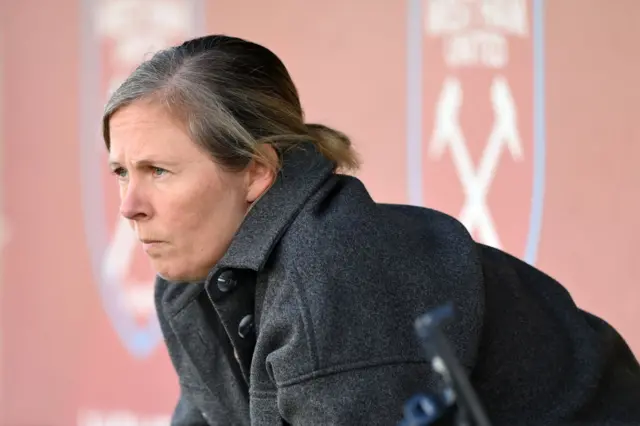 Rehanne Skinner, Manager of West Ham United, looks on