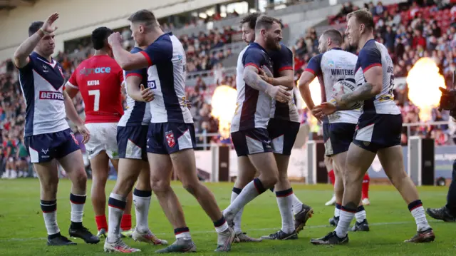 England celebrate a try