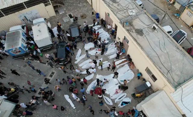 Body bags at Al Aqsa hospital in central Gaza