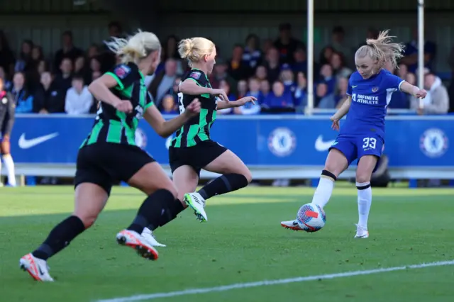 Aggie Beever-Jones of Chelsea scores the team's fourth goal