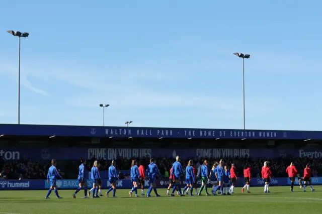 General view inside the stadium as players of both side's enter the pitch prior to the Barclays Women´s Super League match between Everton FC and Manchester United