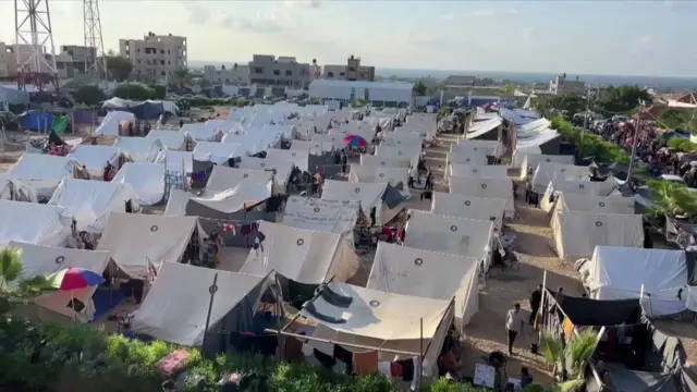 Scene from Nasser Hospital in Khan Younis - lots of tents in the courtyard