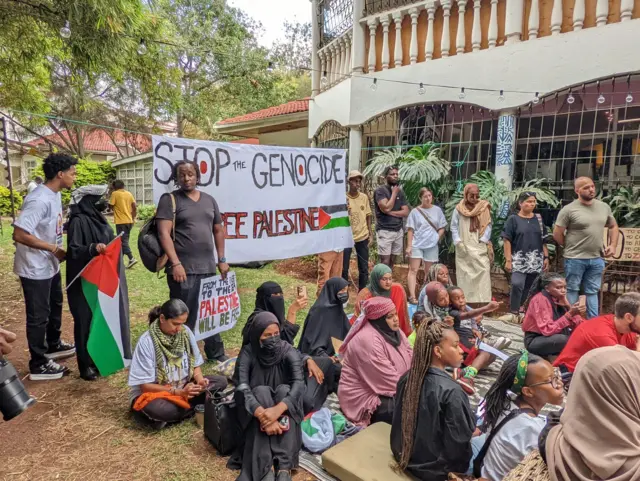 A group of people attend a meeting in support of Palestine in Nairobi, Kenya, on 22 October, 2023.