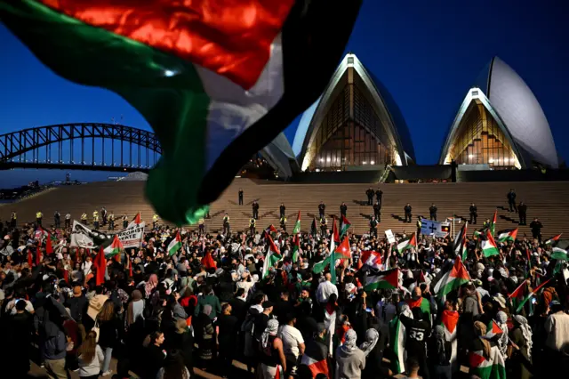 Pro Palestine rally outside Sydney Opera House