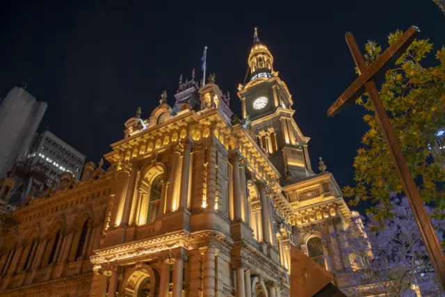 Sydney town hall at night