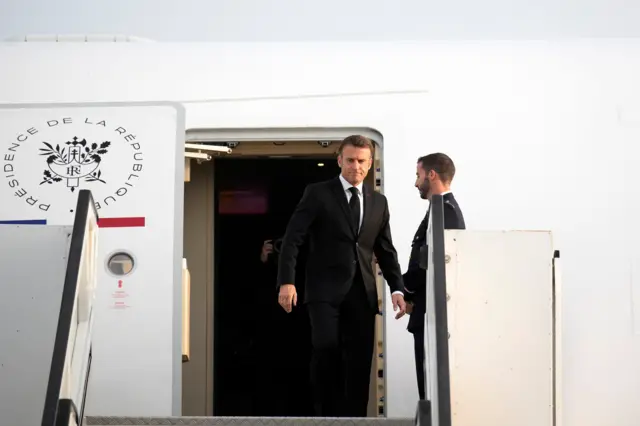 French President Emmanuel Macron arrives at the Ben Gurion airport