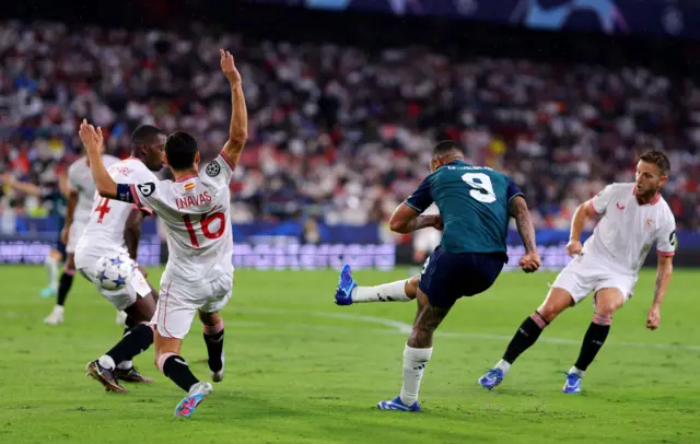 Gabriel Jesus of Arsenal scores the team's second goal