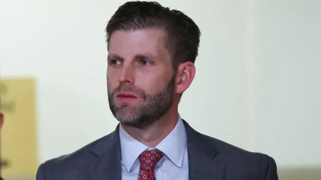 Eric Trump looks on as former US President Donald Trump attends the Trump Organization civil fraud trial, in New York State Supreme Court in the Manhattan borough of New York City, U.S., October 24, 2023.