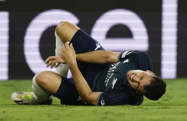 Gabriel Martinelli reacts after sustaining an injury