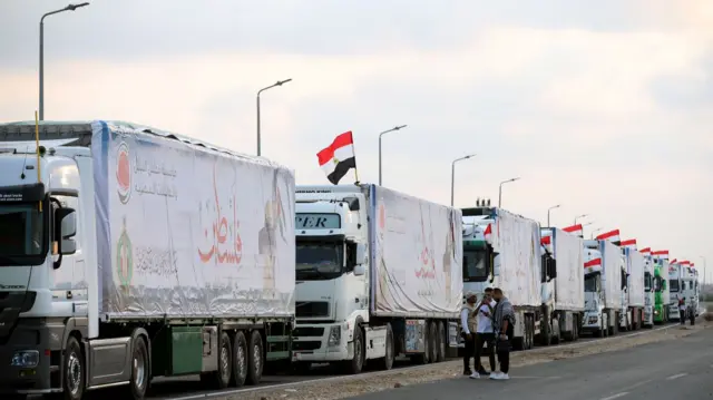 Trucks lined up with Egyptian flags