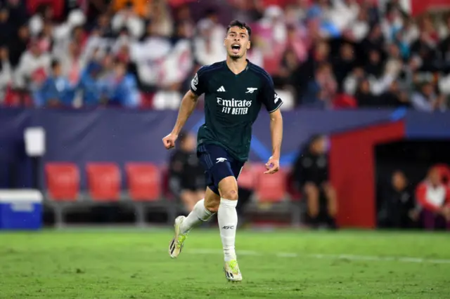 Gabriel Martinelli of Arsenal celebrates after scoring the team's first goal