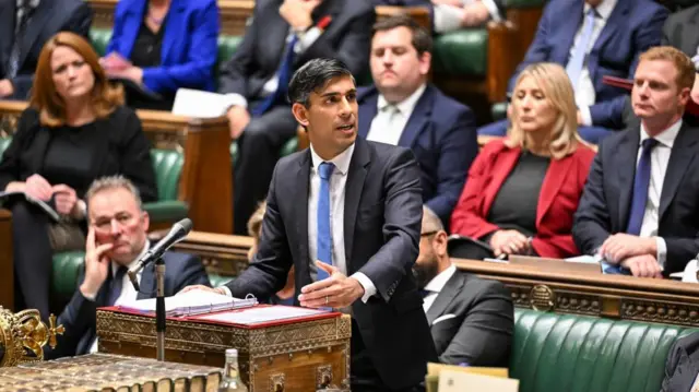 Handout photo issued by UK Parliament of Prime Minister Rishi Sunak giving a statement to MPs in the House of Commons