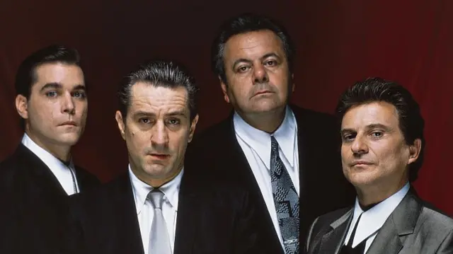 American actors Ray Liotta, Robert de Niro, Paul Sorvino and Joe Pesci on the set of Goodfellas