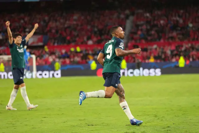 Gabriel Jesus of Arsenal FC celebrates a goal