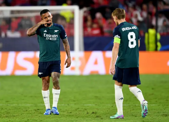 Gabriel Jesus of Arsenal celebrates after scoring the team's second goal