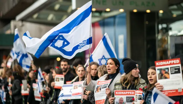 Protest outside UN on day of security council meeting on 24 October 2023