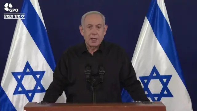 Israeli Prime Minister Benjamin Netanyahu gives a statement in Tel Aviv