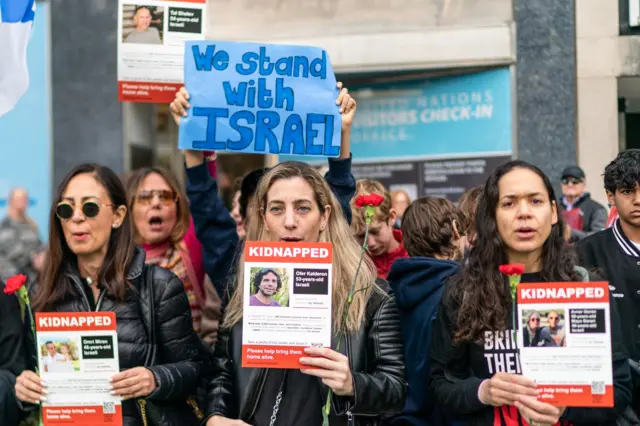 Protest outside UN on day of security council meeting on 24 October 2023