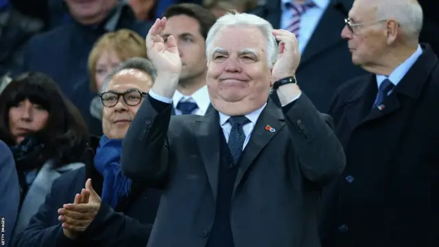 Bill Kenwright applauds at Goodison Park