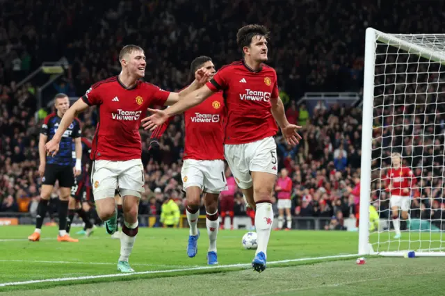 Harry Maguire celebrates scoring against FC Copenhagen