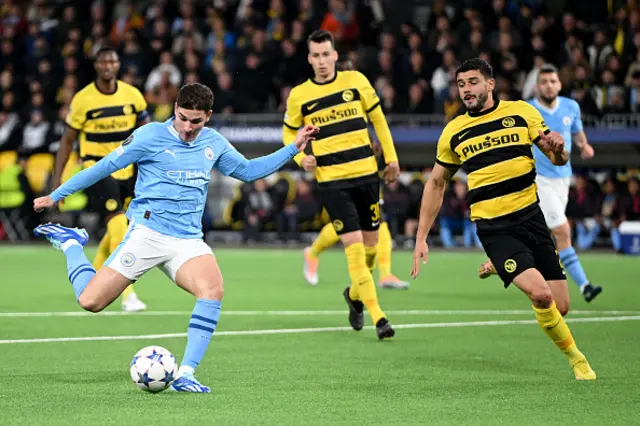 Julian Alvarez of Manchester City scores a disallowed goal