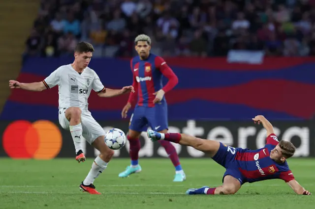 Georgiy Sudakov vies with Barcelona's Spanish midfielder Fermin Lopez