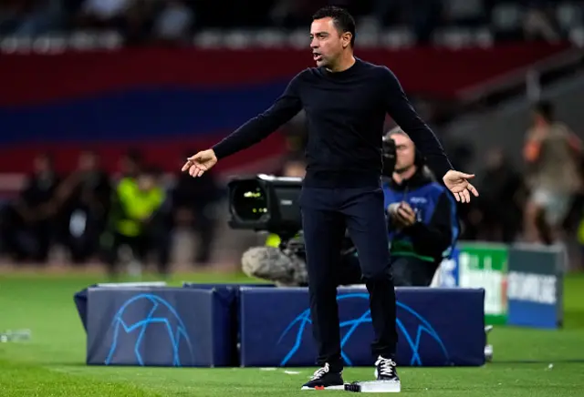 Barcelona's Spanish coach Xavi reacts