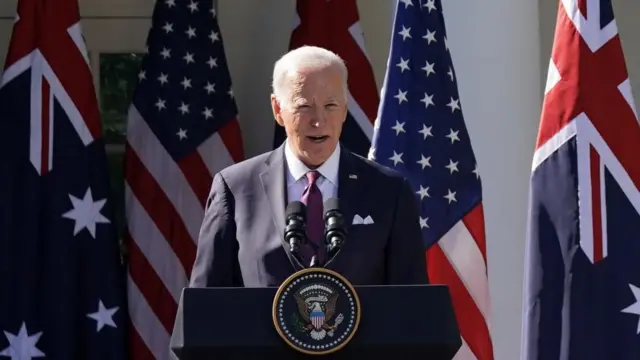 U.S. President Joe Biden addresses a joint press conference with Australia’s Prime Minister Anthony Albanese in the Rose Garden at the White House in Washington, U.S., October 25, 2023.