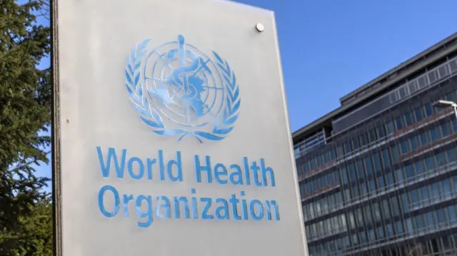 World Health Organisation logo outsdie its headquarters in Geneva, Switzerland