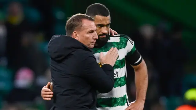 Bendan Rodgers with Cameron Carter-Vickers at full-time