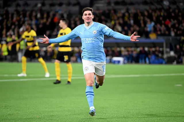 Julian Alvarez of Manchester City celebrates a disallowed goal