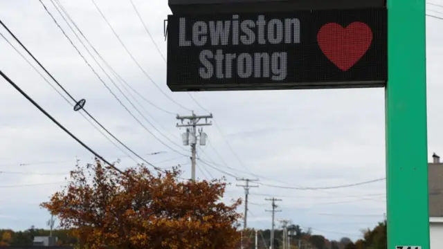 A sign - 'Lewiston Strong' is seen following a deadly mass shooting in Lewiston, Maine, U.S. October 26, 2023.