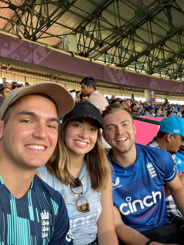 Owen his girlfriend and her brother watching the match