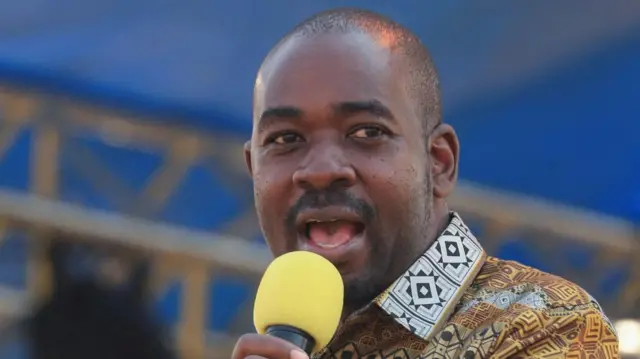 Zimbabwe's main opposition Citizens Coalition for Change (CCC) party leader Nelson Chamisa gestures as he addresses the media in Harare, Zimbabwe, 11 October 2023.