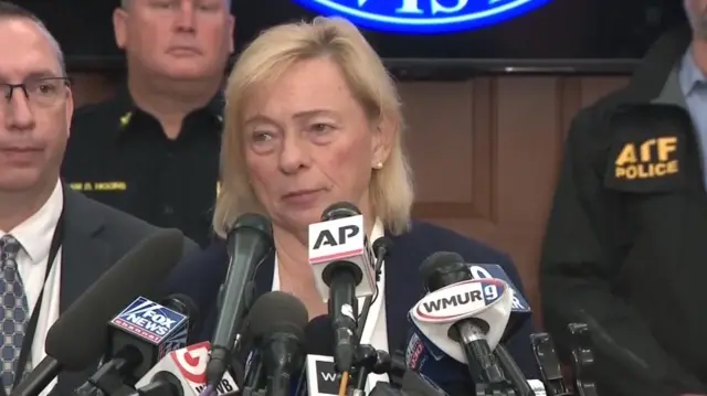 Maine's state governor Janet Mills speaking at a press conference