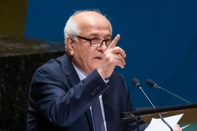 Riyad Mansour giving his speech at the UN General Assembly