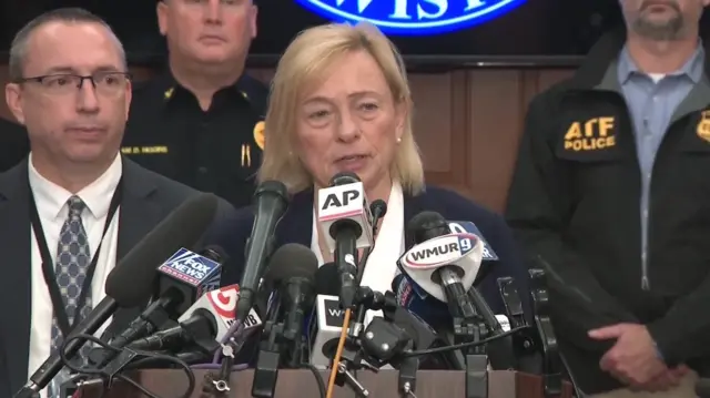 Maine's state governor Janet Mills is speaking at a press conference