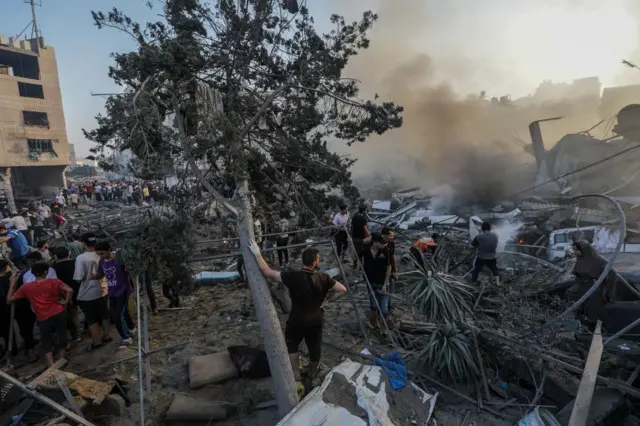 The aftermath on Thursday morning of an Israeli strike on Gaza City